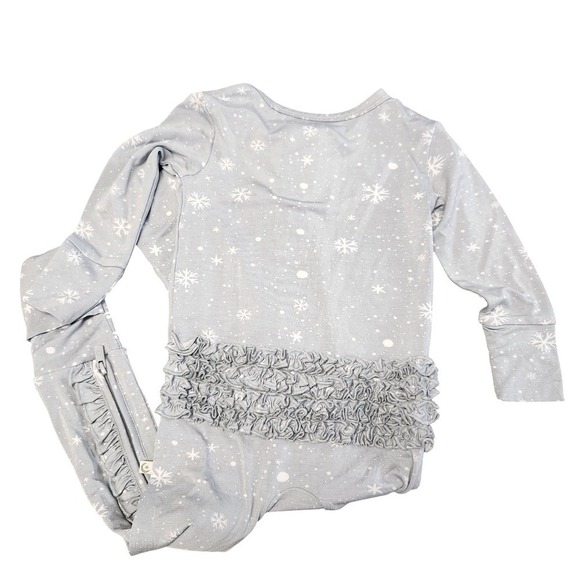 Snuggle Bums Ruffle Butt Bamboo 12-18M Snowflake Baby Girl Zippy Pajamas Sleeper - Picture 3 of 11